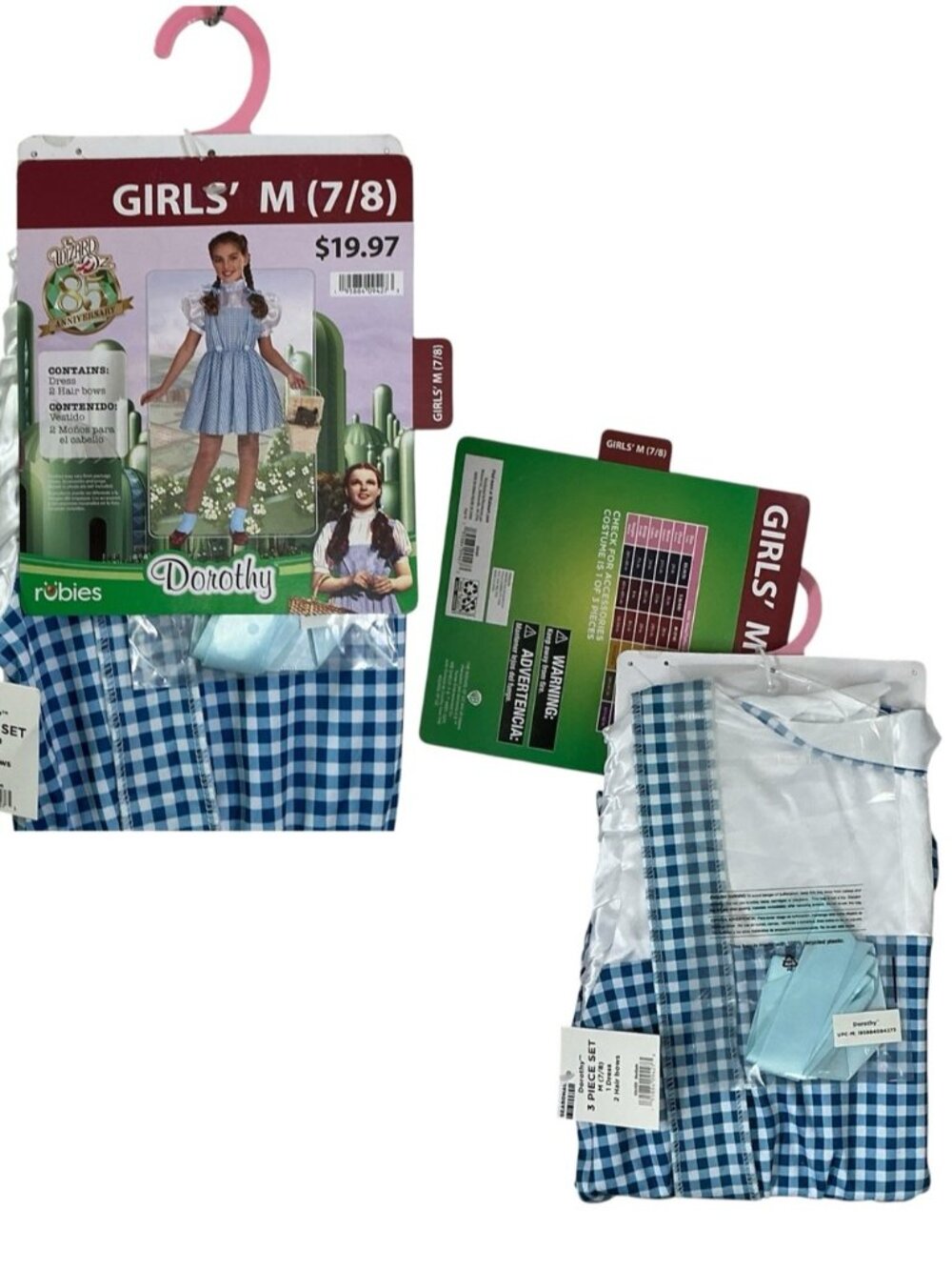 Wizard of Oz Dorothy Costume Dress Blue White Gingham Hair Bows Girls Medium 7-8 - Picture 2 of 16